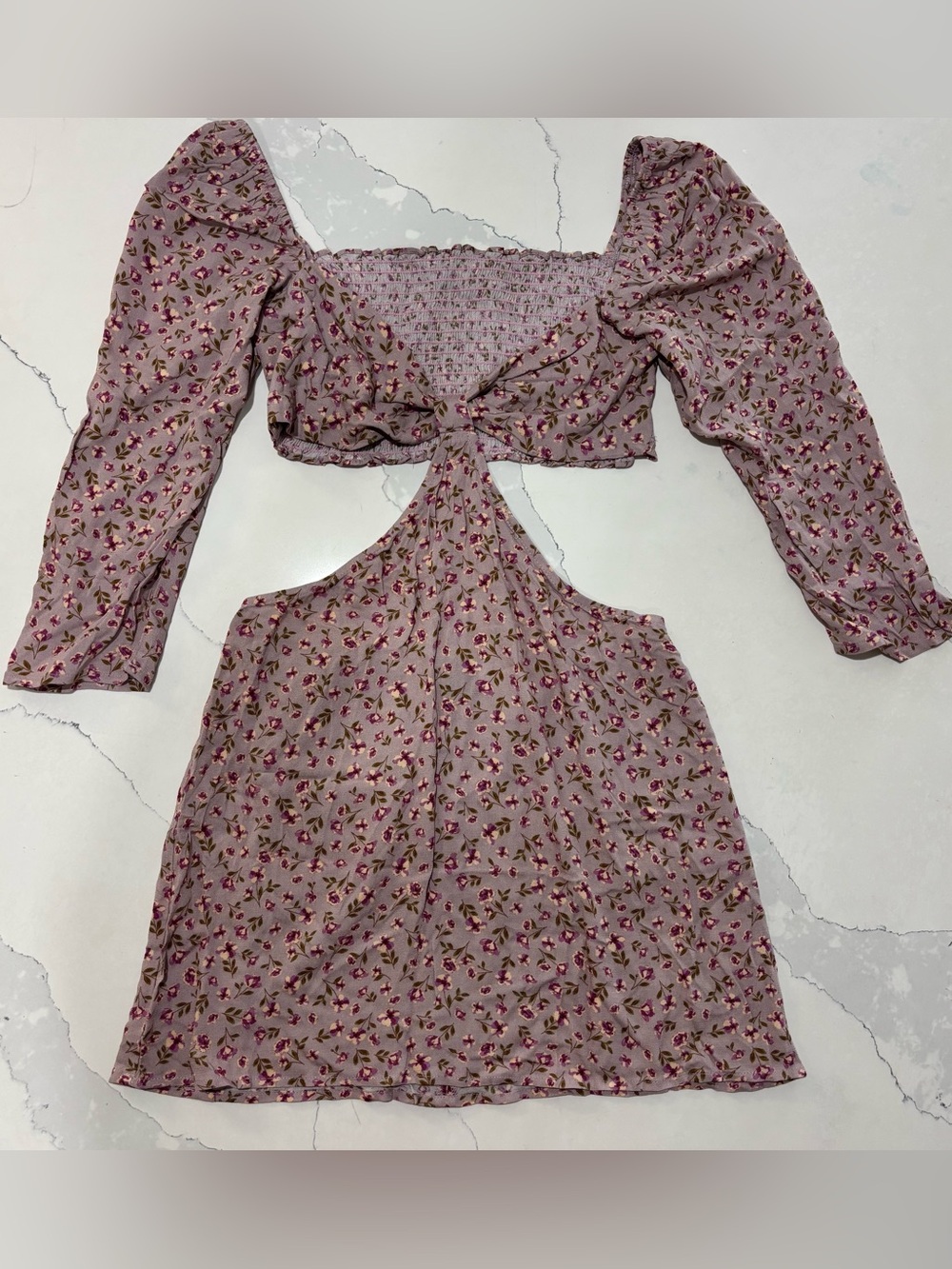 Sky To Moon Floral Cutout Smocked Puff Sleeve Mini Dress M